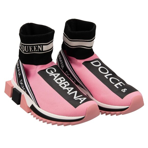Dolce & Gabbana - DG Queen Logo Slip-On Sneaker SORRENTO Pink White Black EUR 38 - Picture 1 of 5